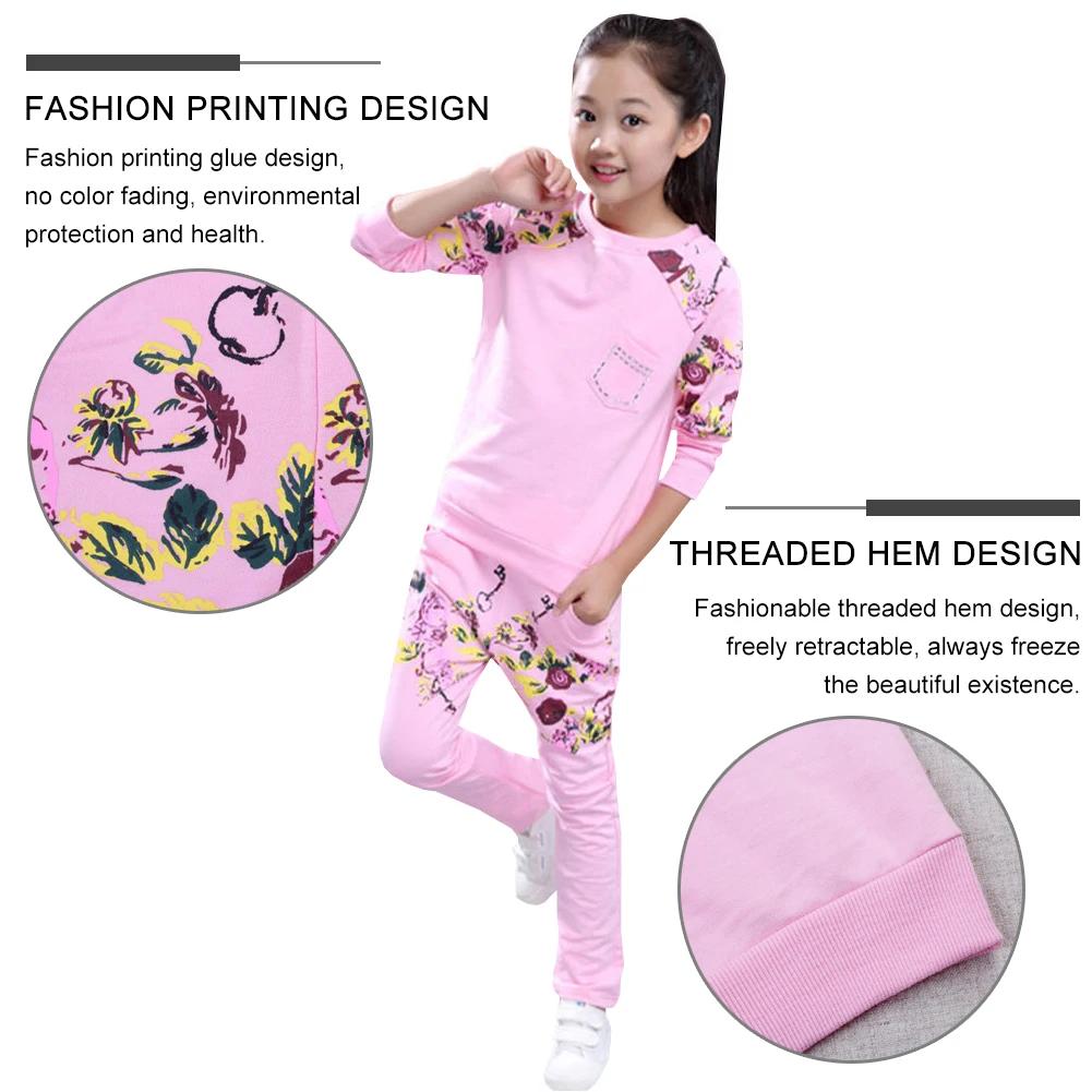 Survêtements pour enfants, vêtements de sport décontractés pour filles 2 pièces, veste à manches longues + pantalon de survêtement, ensemble de tenue en coton, combinaisons de Jogging pour adolescents