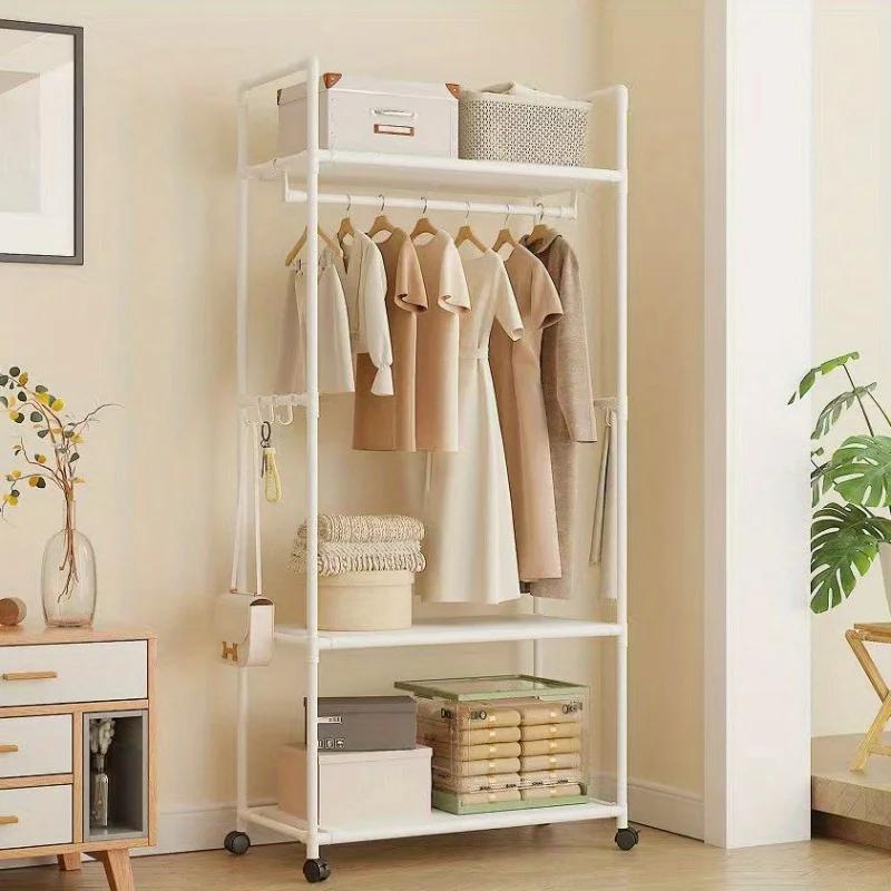 Support de rangement pour vêtements avec roulettes, crochets et étagères, organisateur peu encombrant, organisateur de vêtements autoportant Durable pour chambre à coucher