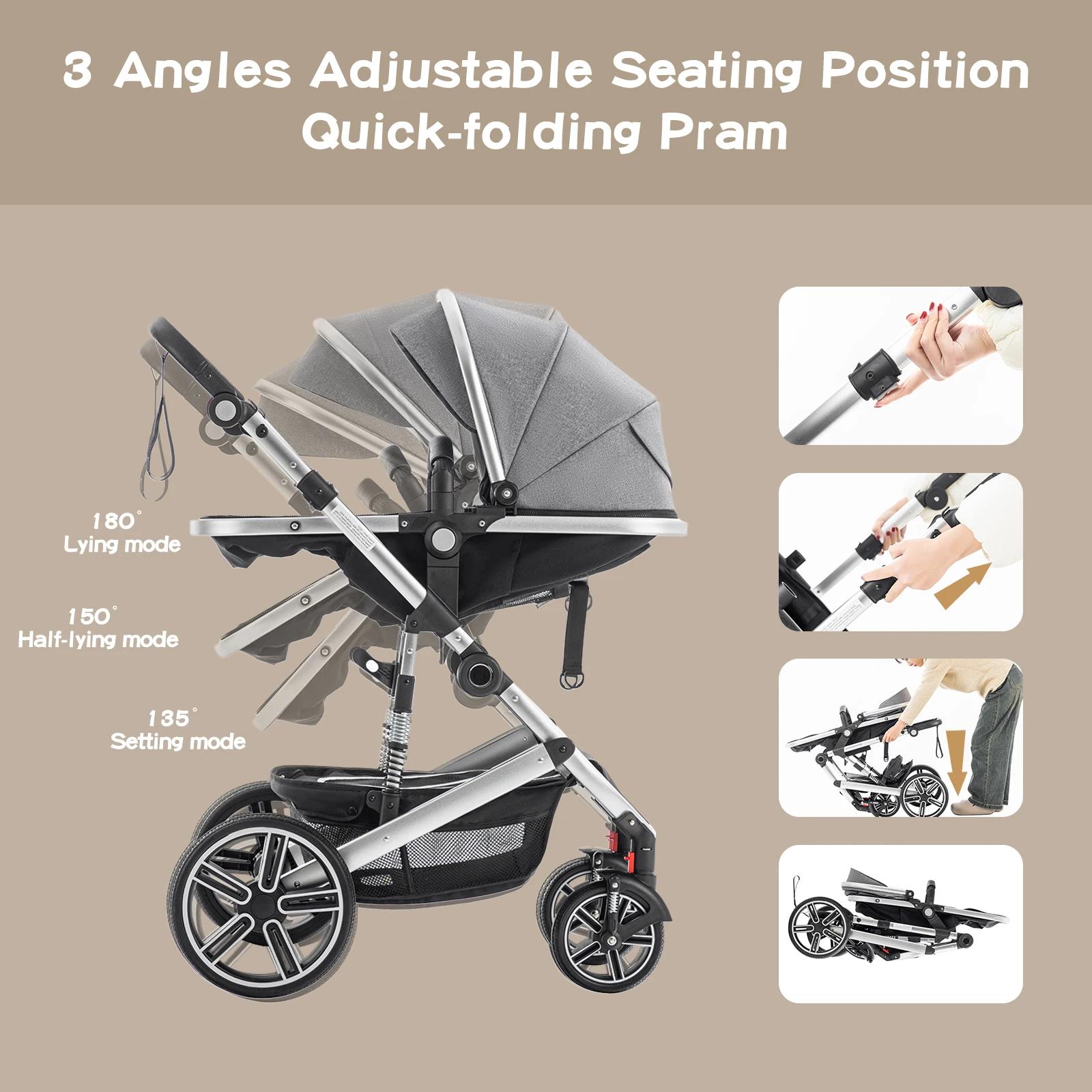 Poussette bébé 3 en 1 luxueux Portable voyage landau pliable