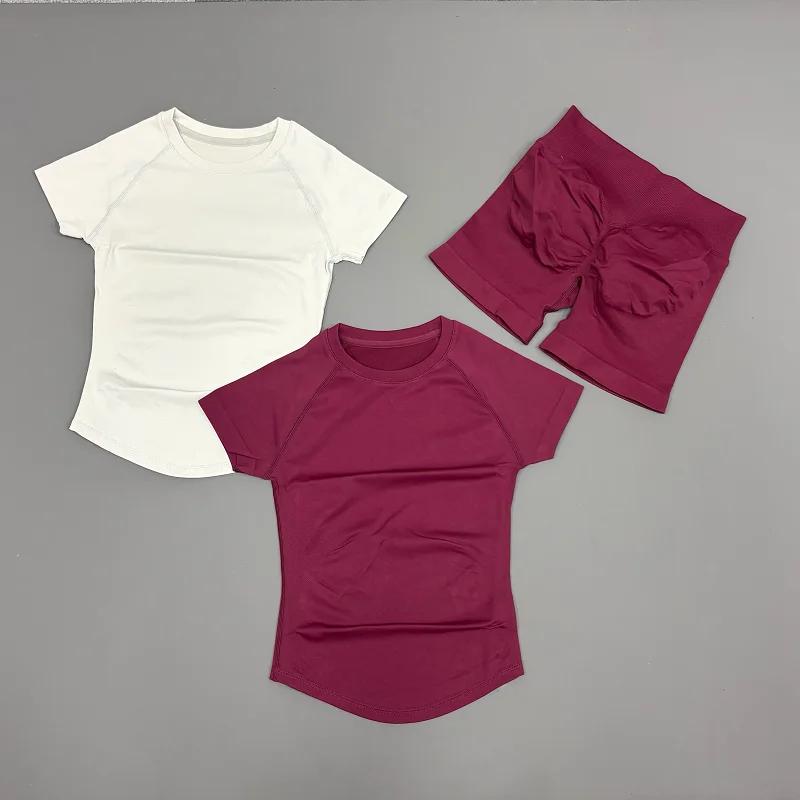 Ensemble de sport 2 pièces pour femme : Haut de yoga sans couture à manches courtes et short