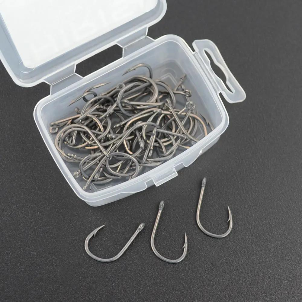 Hirisi 50 Pièces Hameçons de pêche carpe à revêtement barbelé avec oeil Conception au Japon en acier à haute teneur en c