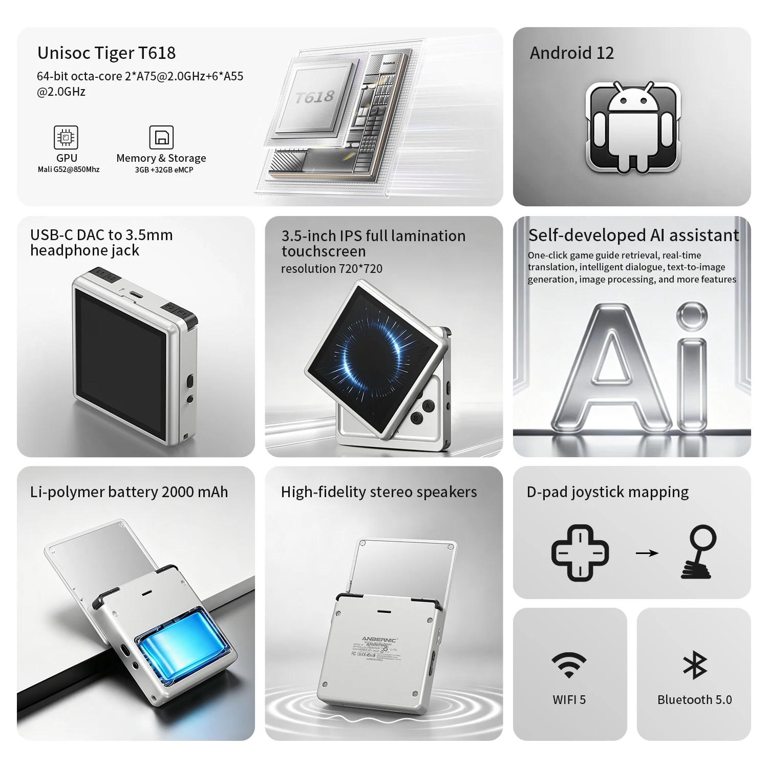 ANBERNIC RG ARC-D ARC-S Console de jeu portable conception à six boutons 4 "IPS Linux et Android OS lecteurs vidéo rétro
