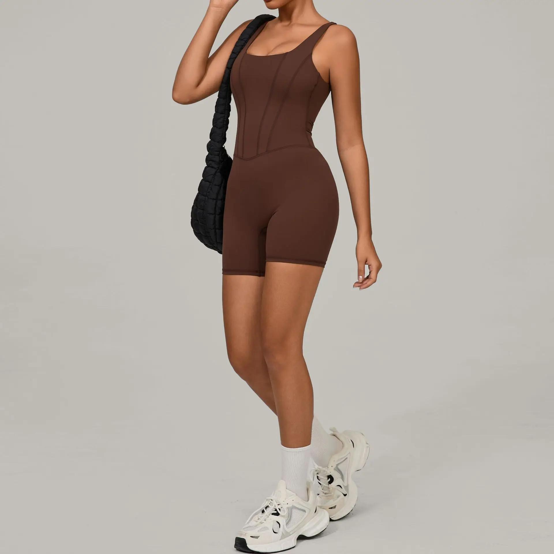 Survêtement femme dos nu barboteuses d'entraînement haut moulant une pièce licou sans manches body combinaisons courtes Push Up vêtements de sport