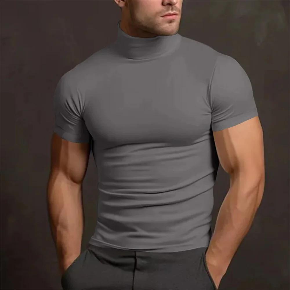 Chemise mode homme été 2024 - col roulé serré - manches courtes - couleur unie - T-shirt bascule