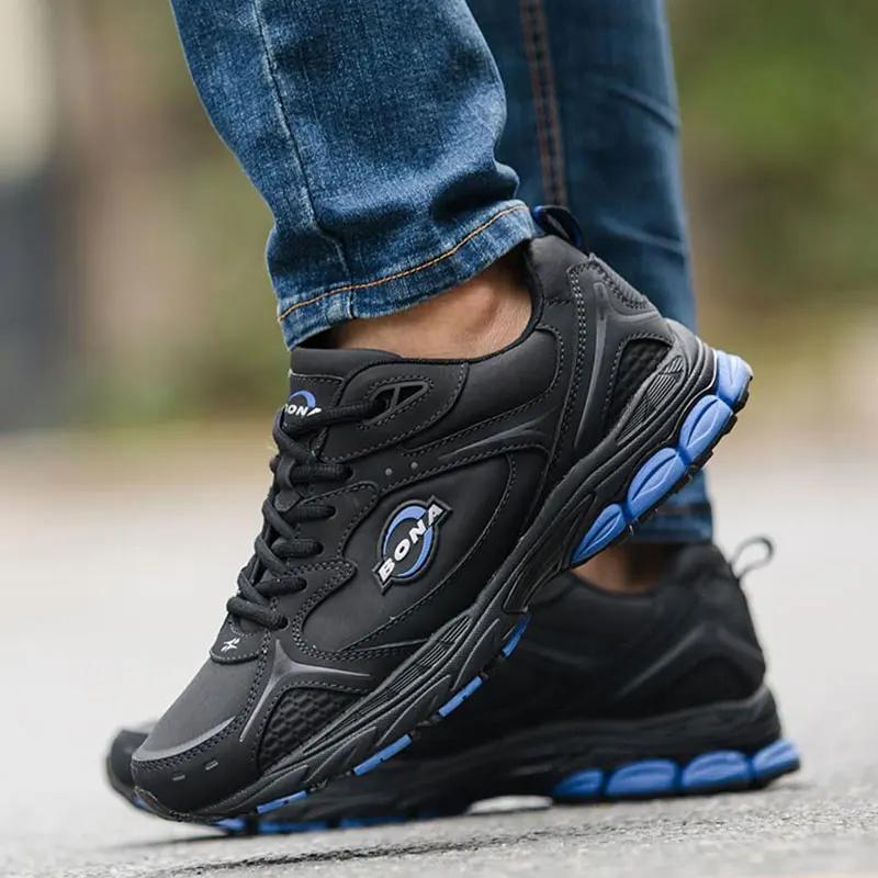 Chaussures de course homme BONA en cuir - Baskets confortables pour jogging et sport en plein air