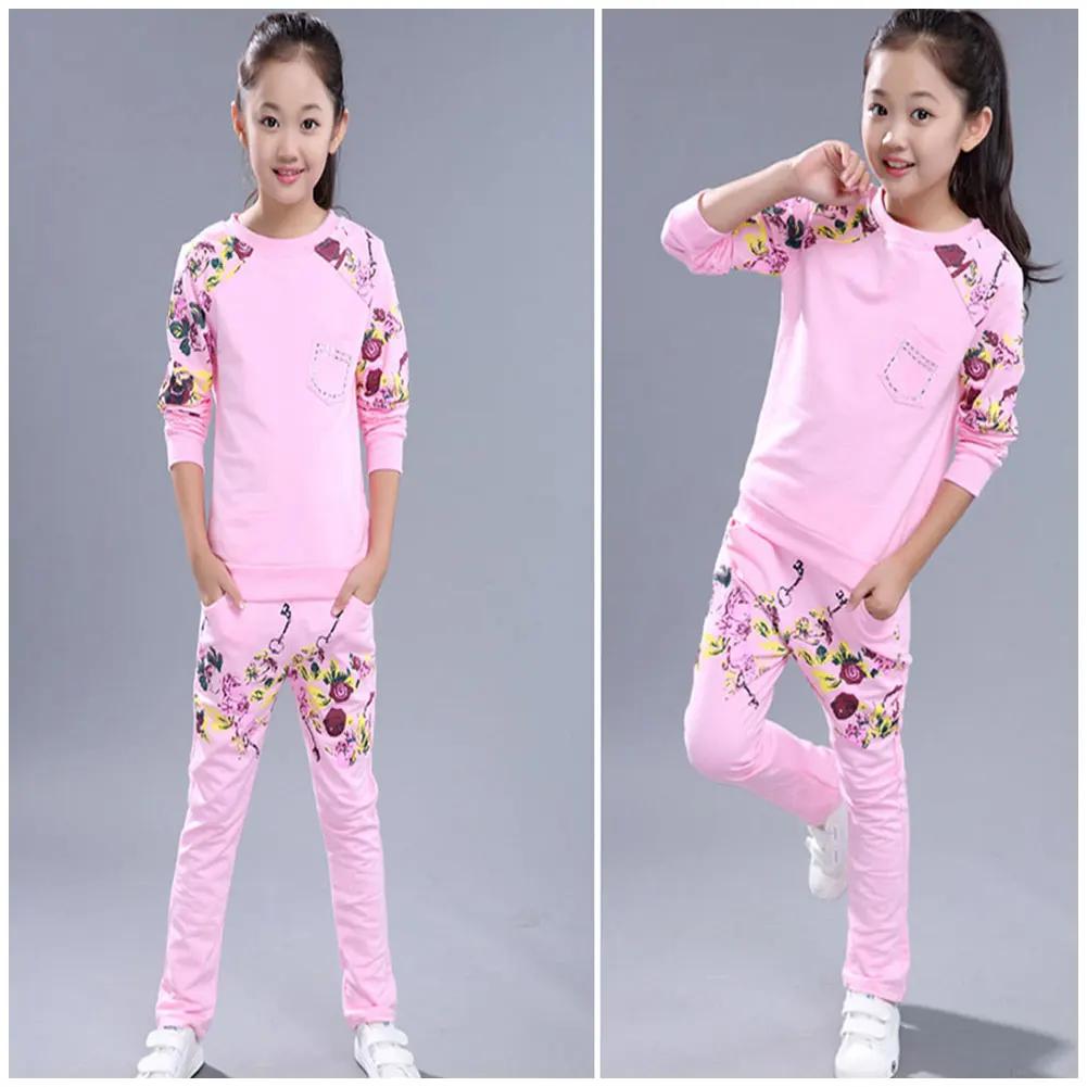 Survêtements pour enfants, vêtements de sport décontractés pour filles 2 pièces, veste à manches longues + pantalon de survêtement, ensemble de tenue en coton, combinaisons de Jogging pour adolescents