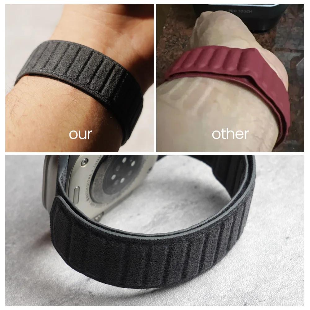 Bracelet magnétique ALCANTARA pour Apple Watch Ultra 3 2 bandes 49mm 46mm 45mm 44mm accessoires en cuir suédé pour iWatc