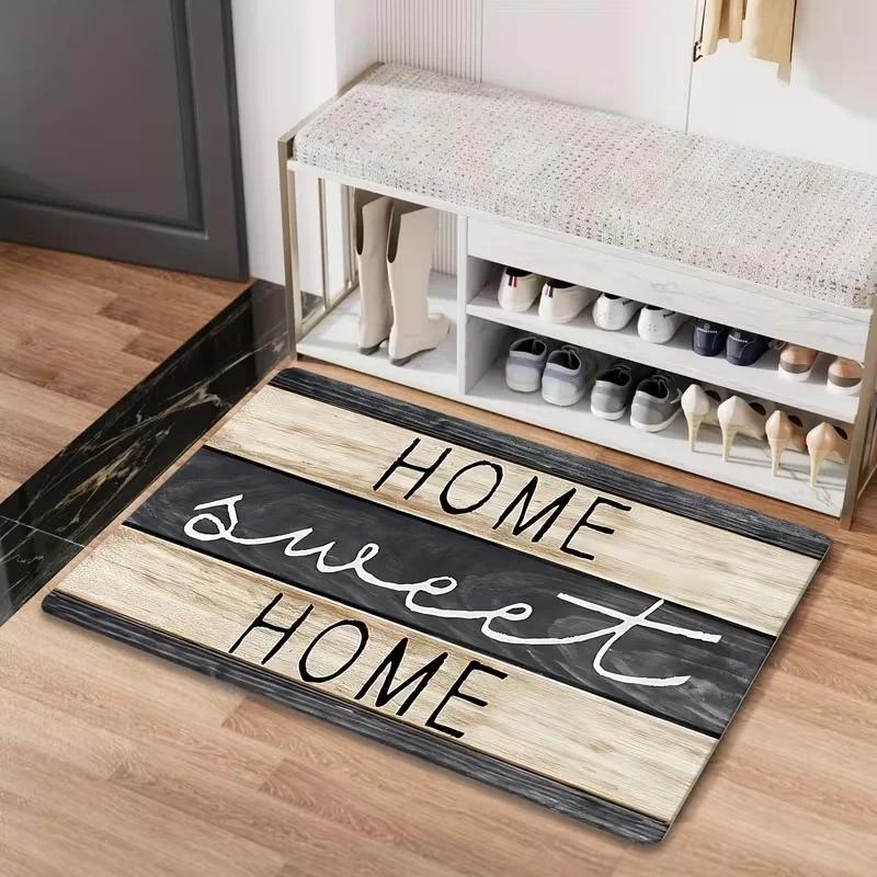 Tapis de porte extérieur durable avec motif bois rustique, idéal pour terrasse, camping-car et jardin