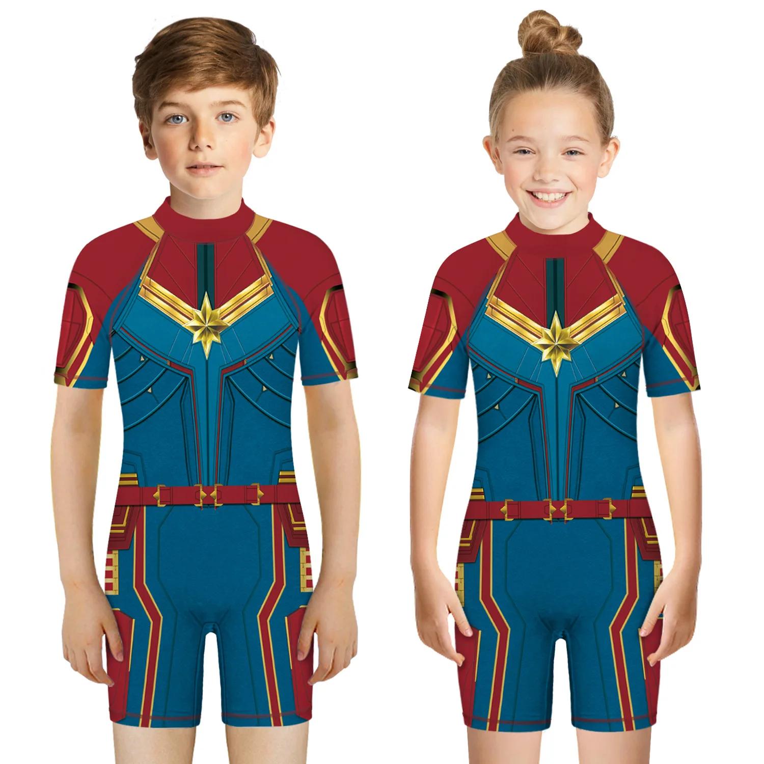 Maillot de bain enfant super-héros 3D - Combishort à manches courtes pour garçons et filles