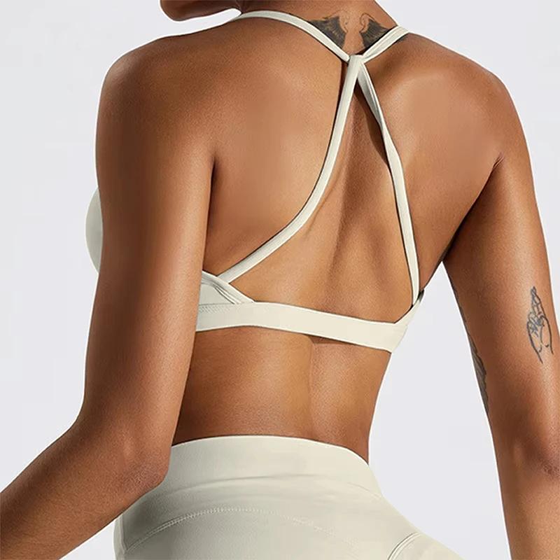 Soutien-gorge sport sexy froncé pour femme - Haut gym course dos croisé Fitness Yoga tendance