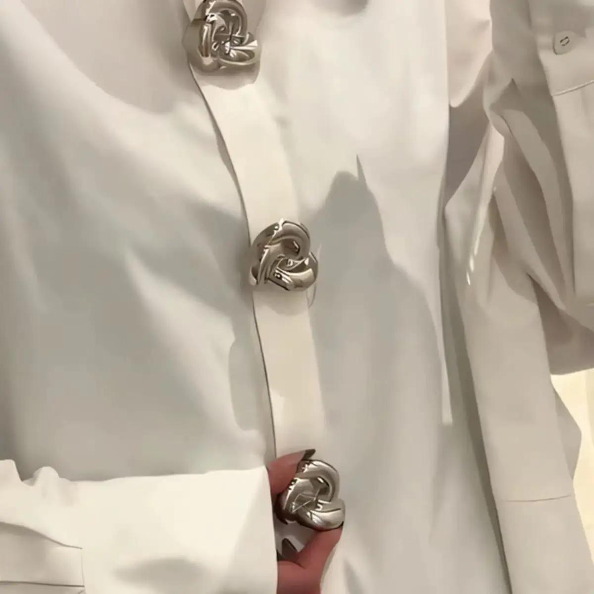 Nouvelle marque de luxe Design vêtements blanc noir surdimensionné boutons chemisiers et chemises en coton femmes