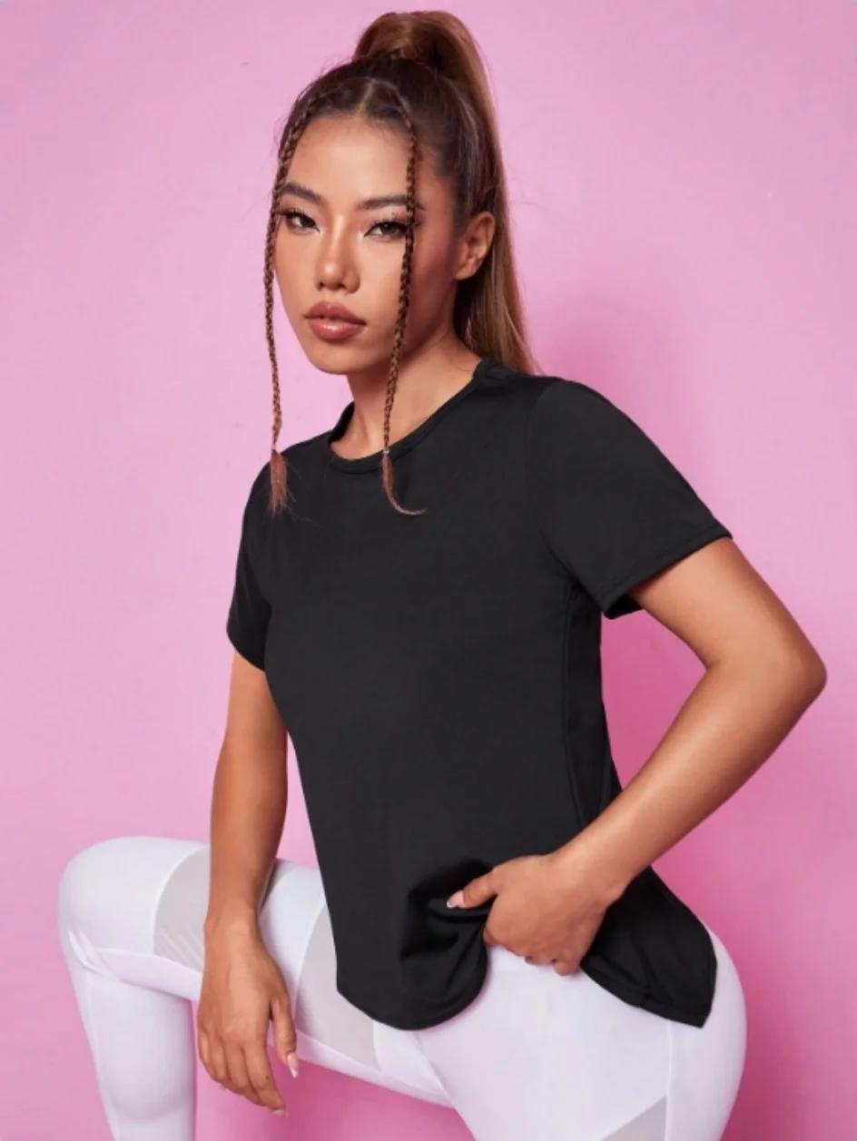 Tenue de Yoga pour femmes, T-shirt de sport d'été, ample, respirant, séchage rapide, haut en maille, entraînement au dos, fitness, manches courtes