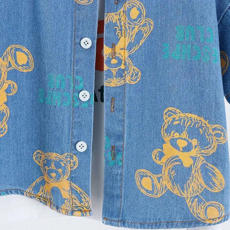 Ensemble décontracté d'été pour enfant : T-shirt imprimé ours et short (2 pièces) – Tenue de cowboy pour bébé et tout-petit