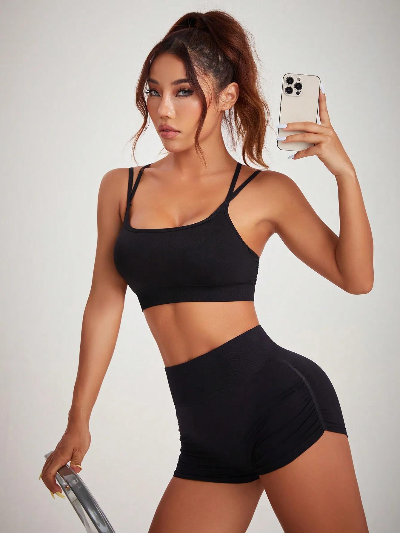 Short d'entraînement femme froissé levage fesses yoga sans couture motard gym