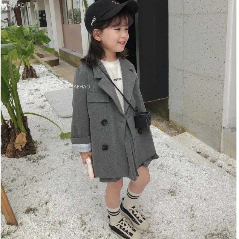 Costume pour bébés filles et garçons, hauts pour enfants, manteaux, veste, gris britannique, vêtements pour enfants, mode, ensembles de costumes à Double boutonnage, printemps automne