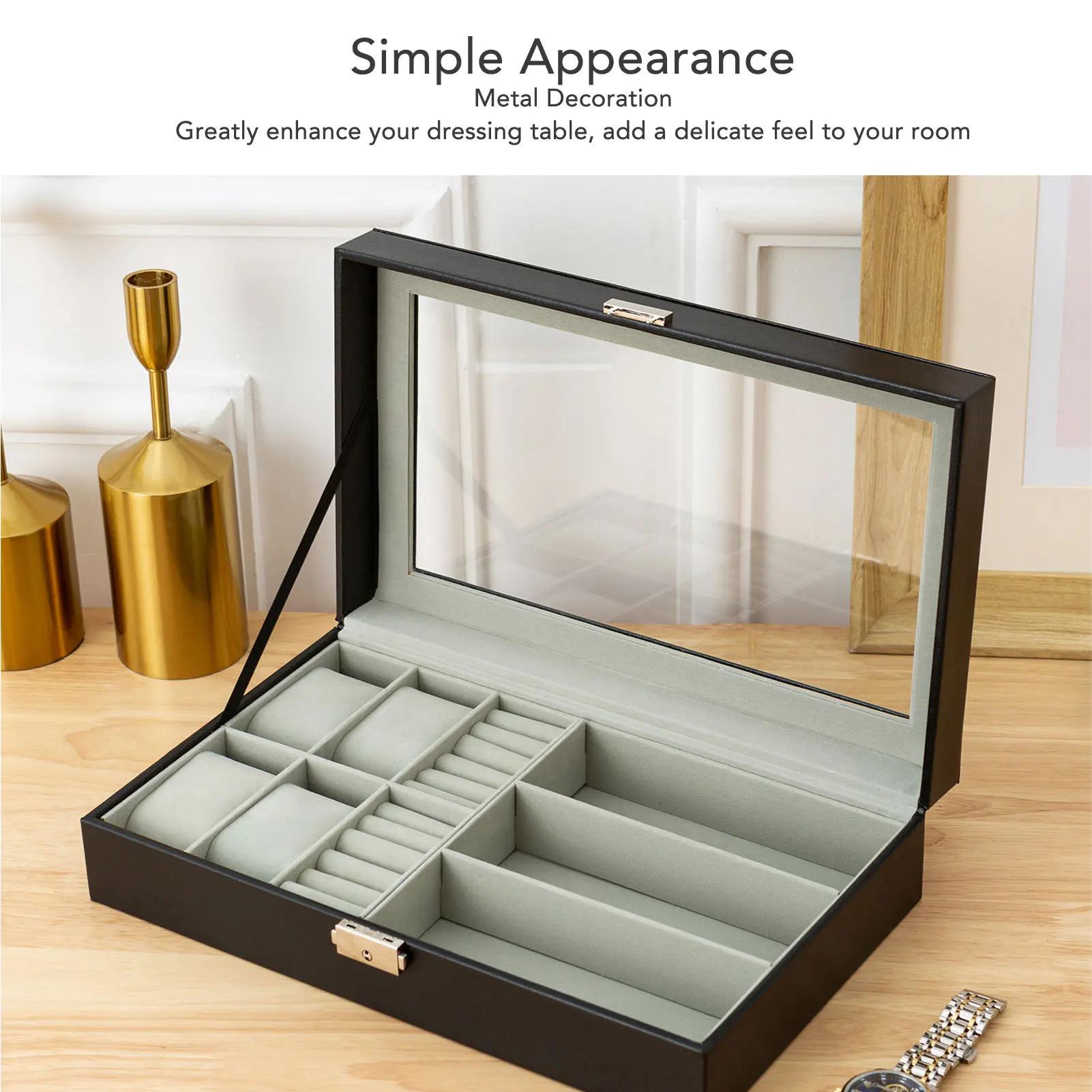 Boîte à bijoux pour hommes, organisateur polyvalent pour montres, lunettes et bagues, étui à bijoux avec décoration métallique, boîte à lunettes pour hommes