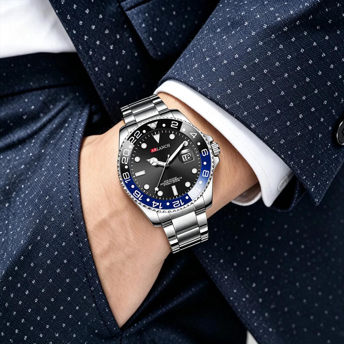 ARLANCH Top marque de luxe mode plongeur montre hommes 3 ATM étanche Date horloge noir Sport