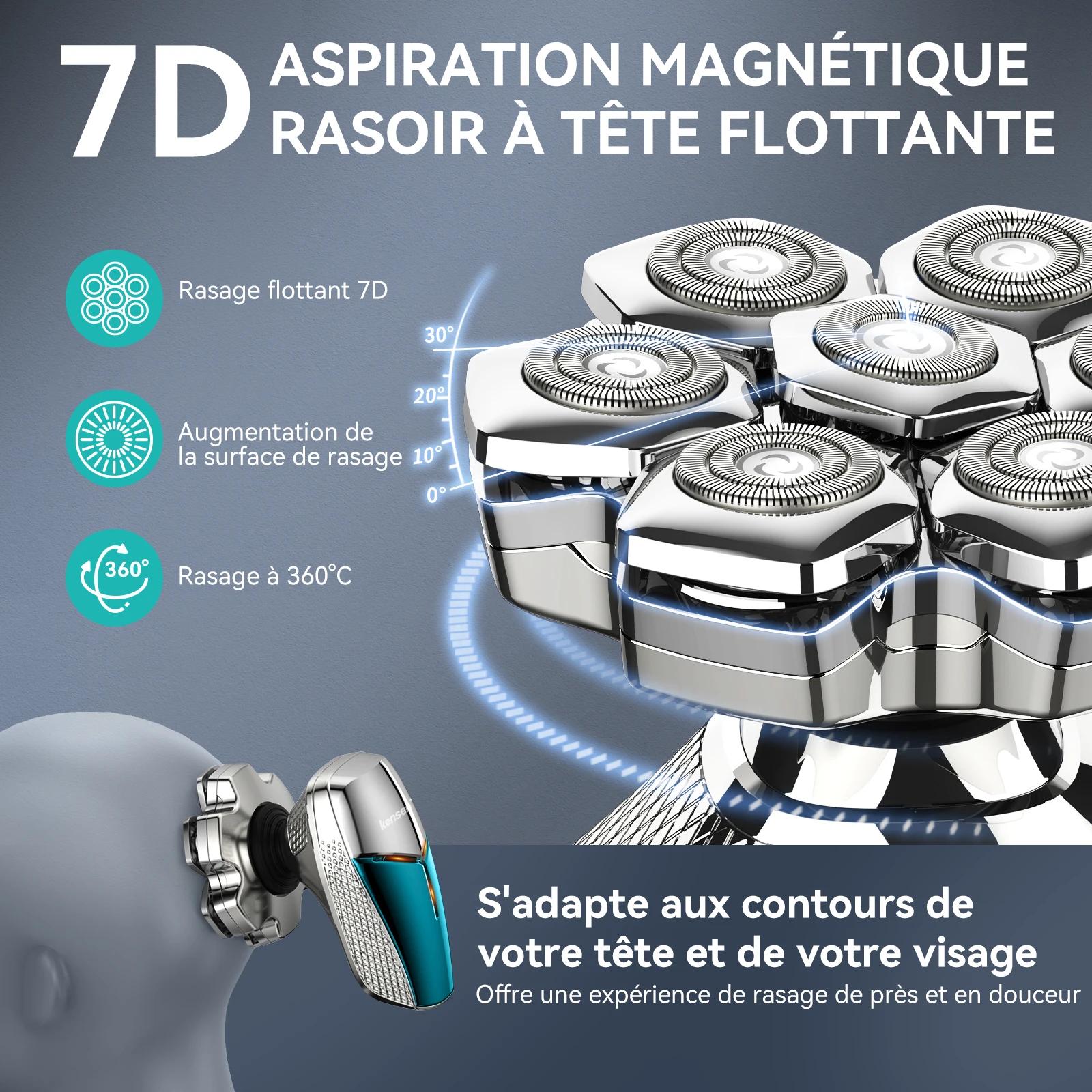 KENSEN 5 en 1 rasoir électrique à tête magnétique 7D lame flottante Kit de toilettage pour hommes