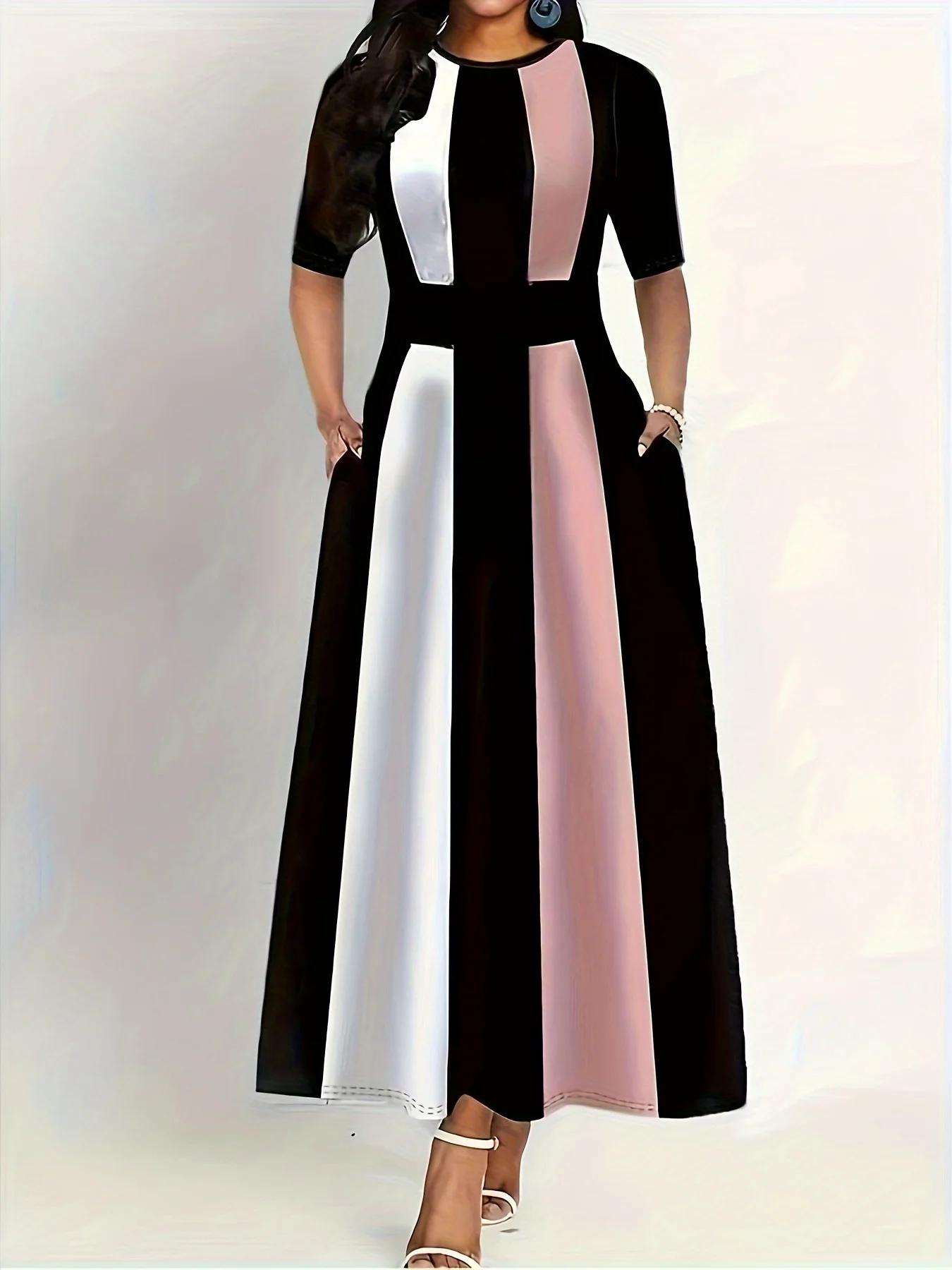 Robe d'été grande taille pour femmes, nouvelle robe élégante, coupe slim, à la mode et aux couleurs contrastées pour les déplacements domicile-travail