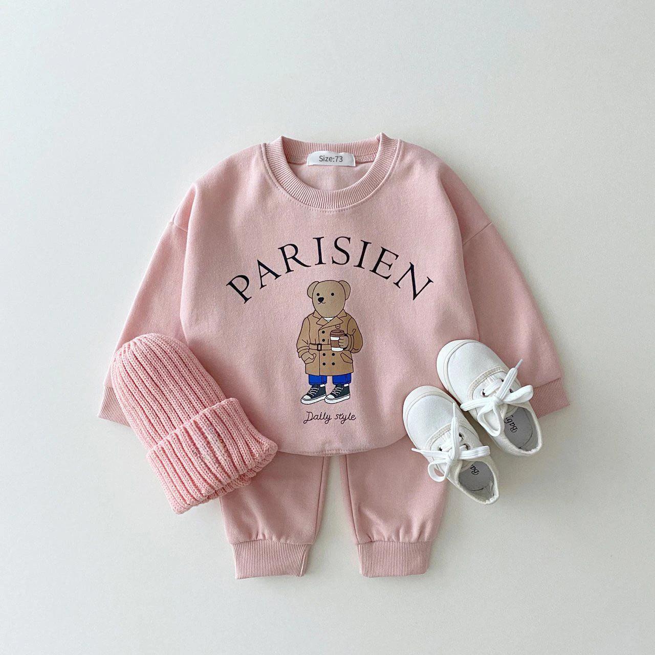 Ensembles de vêtements pour bébés garçons et filles, sweat-shirts à motif d'ours + pantalons de sport en coton simple, 2 pièces, vêtements pour enfants, nouveau costume pour garçon