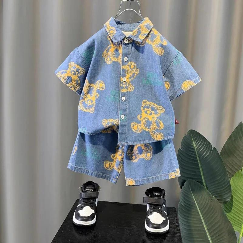 Ensemble décontracté d'été pour enfant : T-shirt imprimé ours et short (2 pièces) – Tenue de cowboy pour bébé et tout-petit