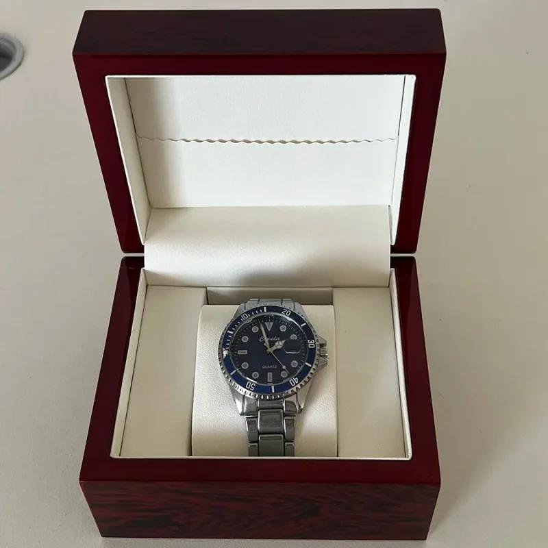 Boîte de rangement haut de gamme pour 1 montre, en bois, peinte en rouge, comme une boîte à bijoux, avec un briquet inclus, parfaite pour ranger les montres.