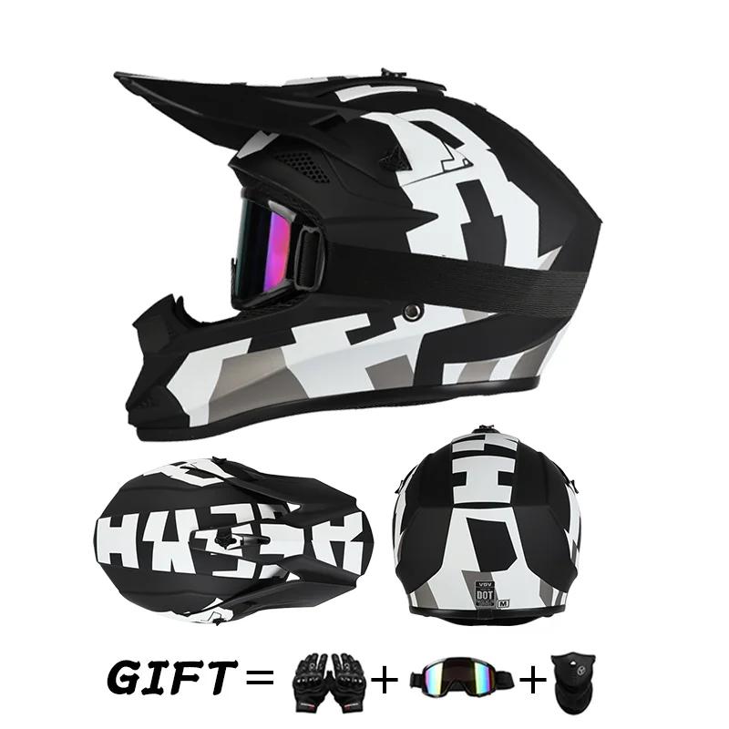 Casque de moto tout-terrain, rallye, descente, casque intégral avec lunettes, adapté à toutes les saisons, pour hommes, femmes et enfants
