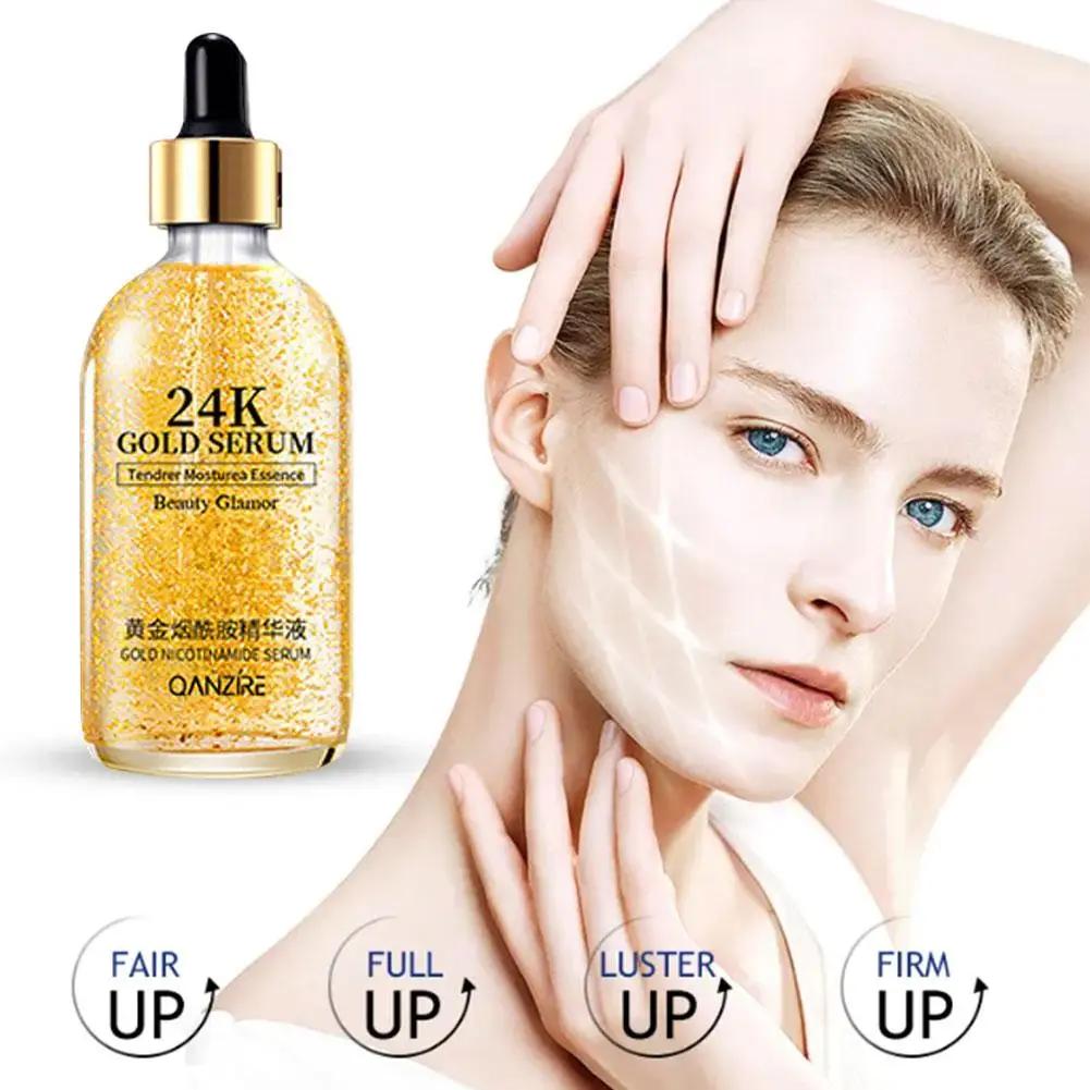Sérum pour le visage à l'acide hyaluronique, or 24 carats, anti-âge, lifting du visage, essence de collagène, nicotinamide, blanchissant, soins de la peau