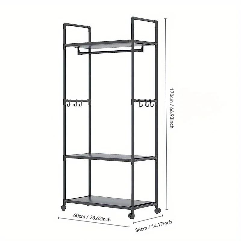 Support de rangement pour vêtements avec roulettes, crochets et étagères, organisateur peu encombrant, organisateur de vêtements autoportant Durable pour chambre à coucher