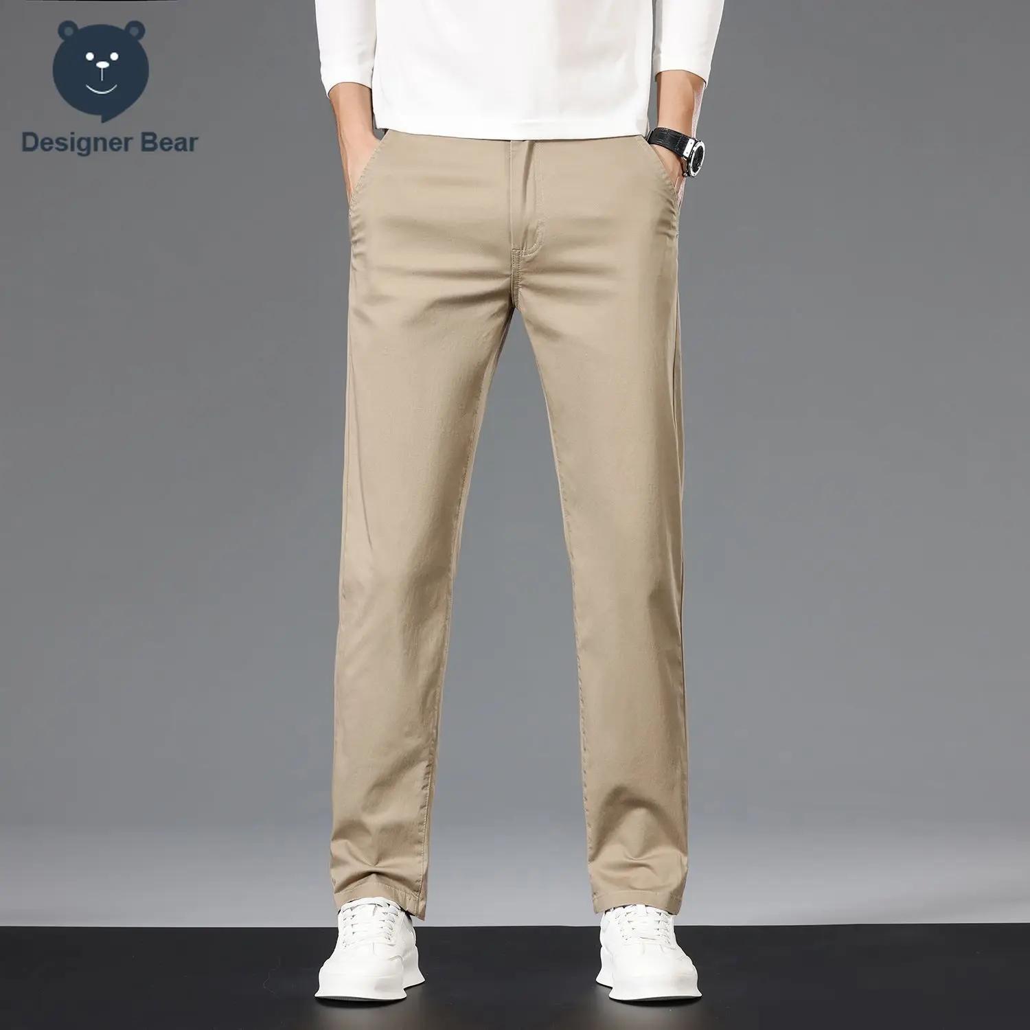 Pantalon décontracté pour homme en coton respirant (97 %) – Collection Printemps-Été – Coupe droite