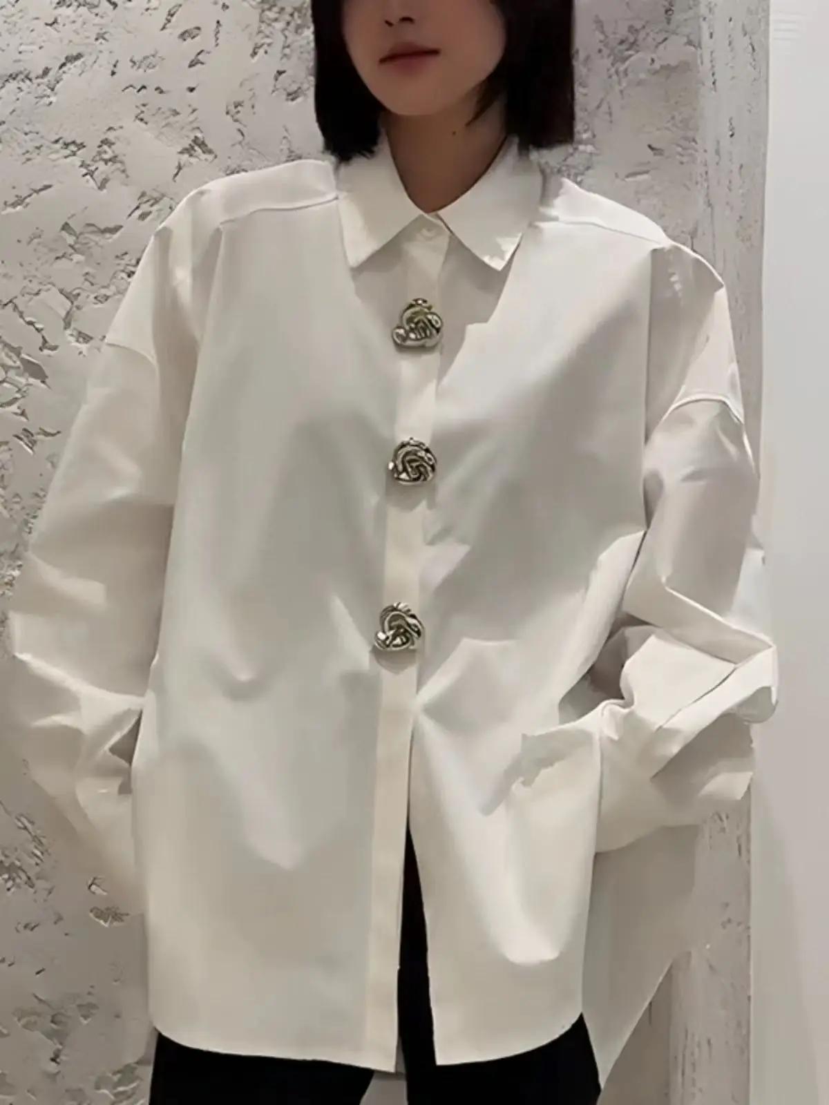 Nouvelle marque de luxe Design vêtements blanc noir surdimensionné boutons chemisiers et chemises en coton femmes