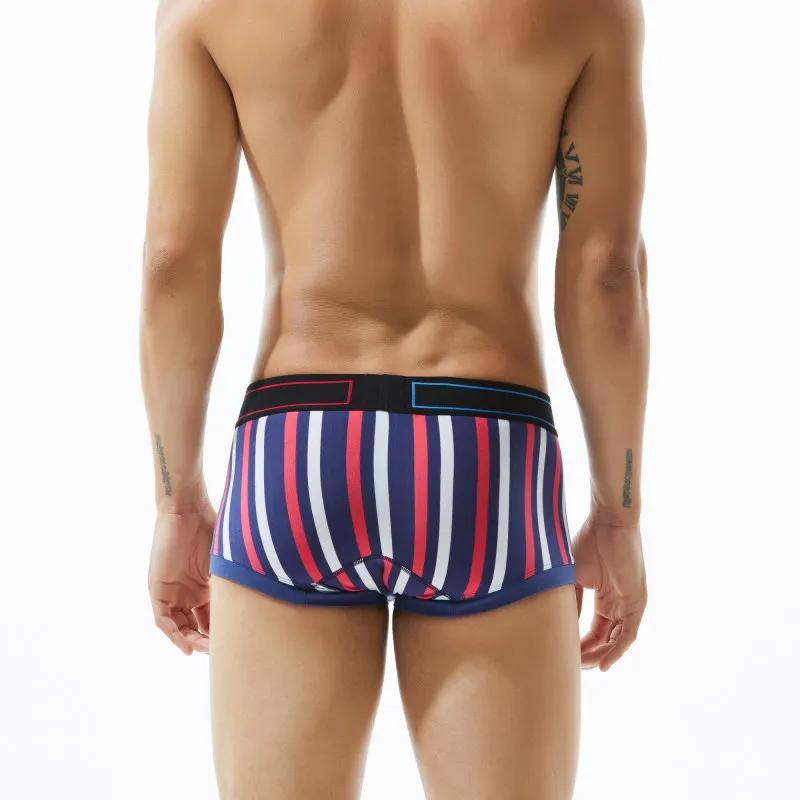 Sous-vêtements pour hommes à taille basse, coupe ajustée, rayés, sexy, à la mode, haute élasticité, respirants, pantalons à quatre coins à fond plat