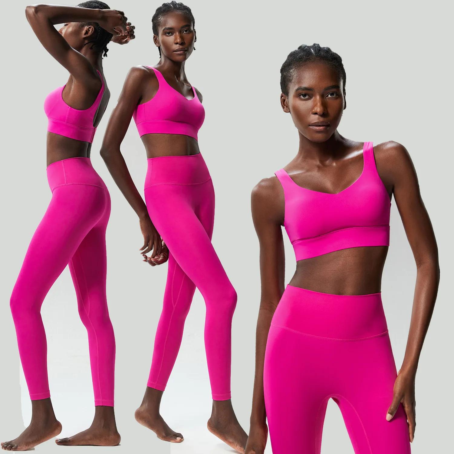 Ensemble yoga fitness deux pièces femmes - Couleur unie extensible séchage rapide running