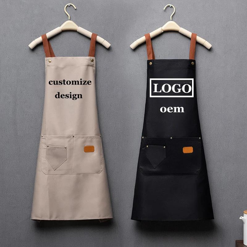 Tabliers de cuisine avec logo brodé personnalisé, vêtements de cuisson avec poches, bavoir adulte, sac de taille, signature, chef à domicile, livraison gratuite
