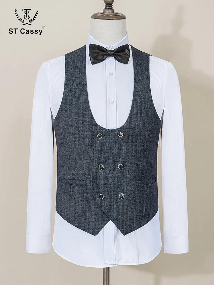 ST Cassy haute qualité hommes costume marron 3 pièces ensemble coupe ajustée mâle marié mariage Blazers robe de soirée c