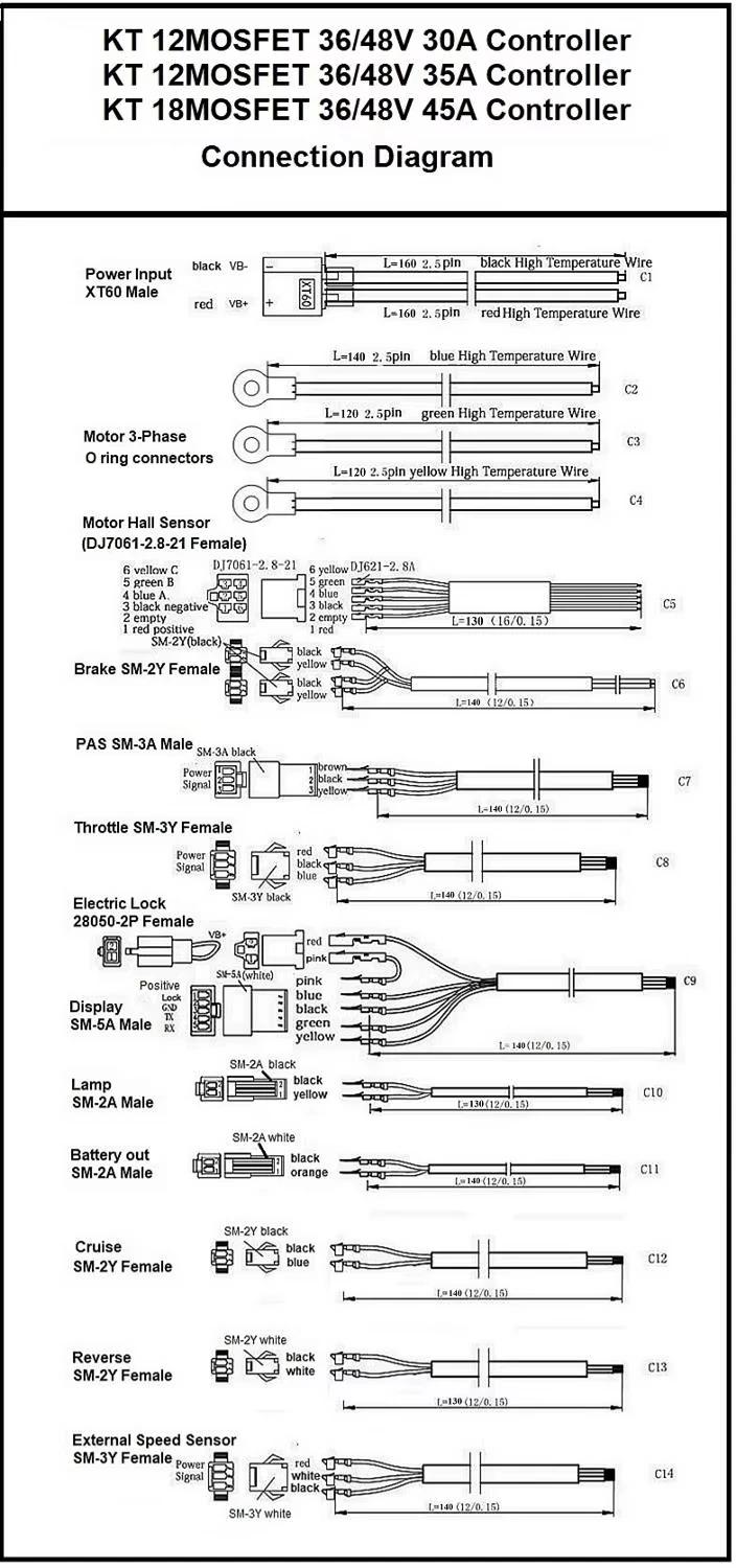 KT Ebike 36V/48V 1500W 1800W 45A Kit de bricolage de vélo électrique contrôleur cc sans brosse Conversion régénératrice