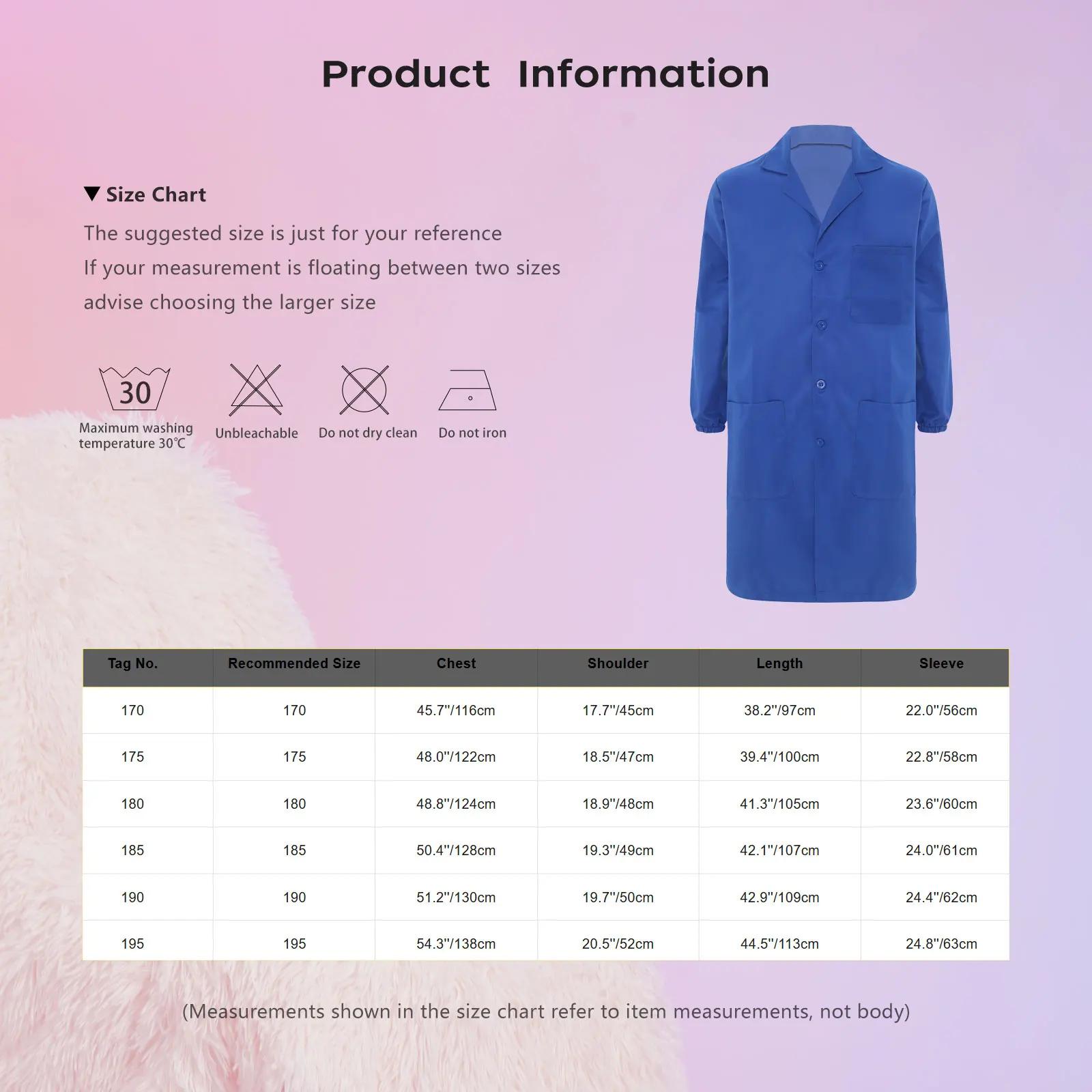 Vêtements de travail unisexes à simple boutonnage