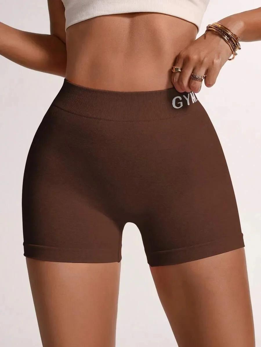 Shorts de sport et de yoga pour femmes, avec lettres latérales en forme de V, ultra respirants, doux pour la peau, taille haute élastique