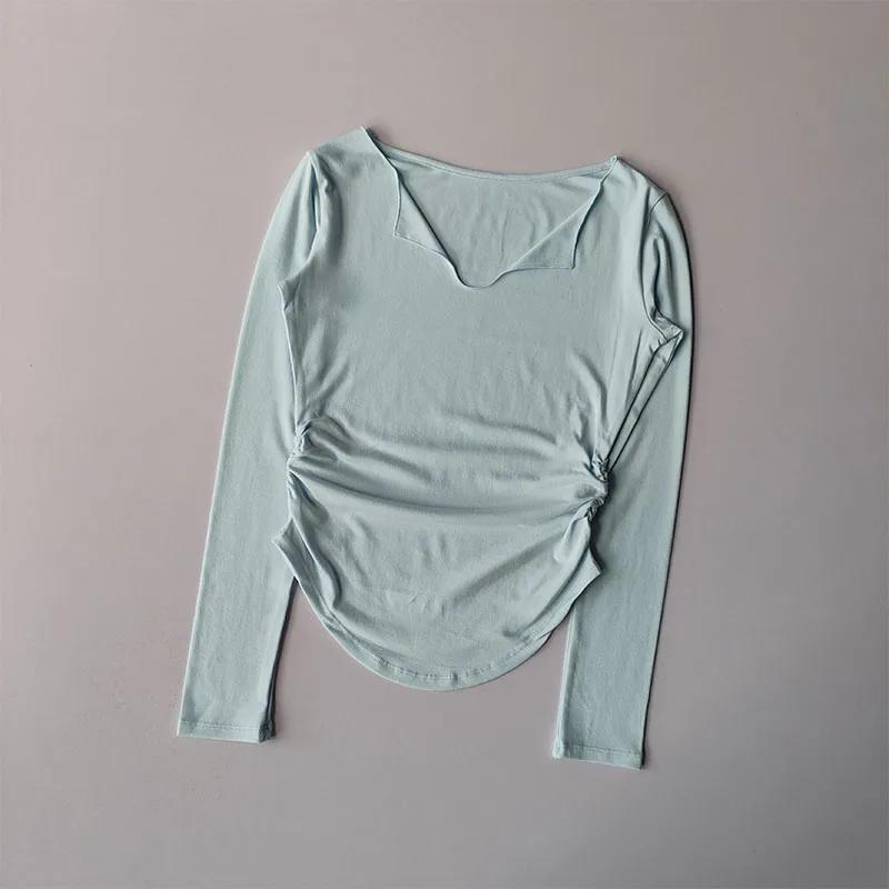 Haut de sport femme col V séchage rapide yoga course Pilates automne coupe couverte