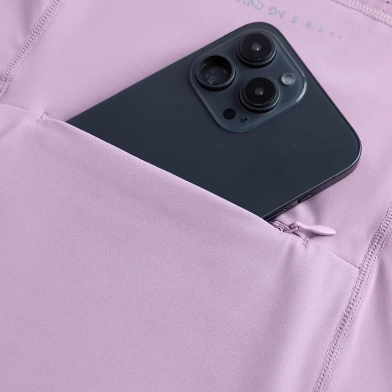 Chemise de sport femme manches longues séchage rapide - Haut gym yoga running avec poche arrière