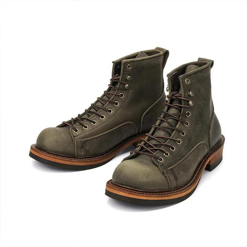 Chaussures randonnée hommes KOWM cuir cercle - Bottes trekking britanniques semelle épaisse moto