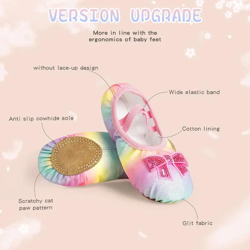 Chaussures de ballet pour filles à paillettes irisées - Pantoufles souples pour enfants danse