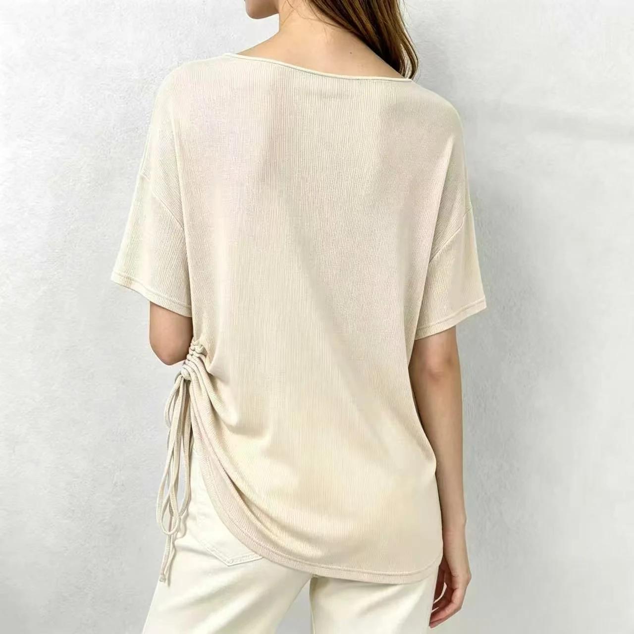 Vêtements de yoga 2026 : Nouveau style – Haut de pilates décontracté et confortable à manches courtes, respirant, col en V qui met en valeur les épaules et le cou
