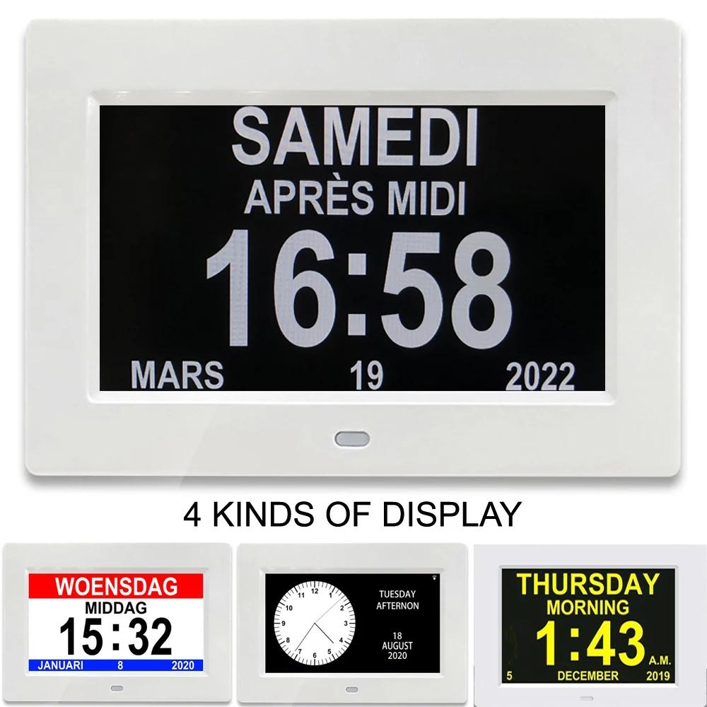 Horloge de calendrier LED avec 12 groupes d'horloges d'alarme réglables. Idéal pour les personnes âgées