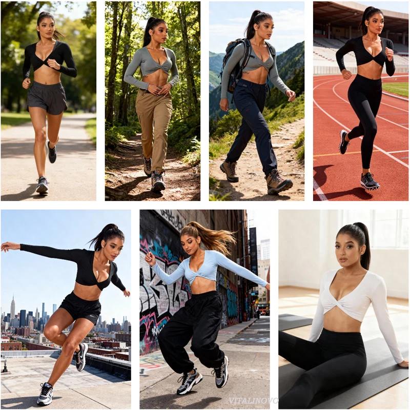 Haut de sport VITALINOVO manches longues pour femme séchage rapide idéal fitness et yoga