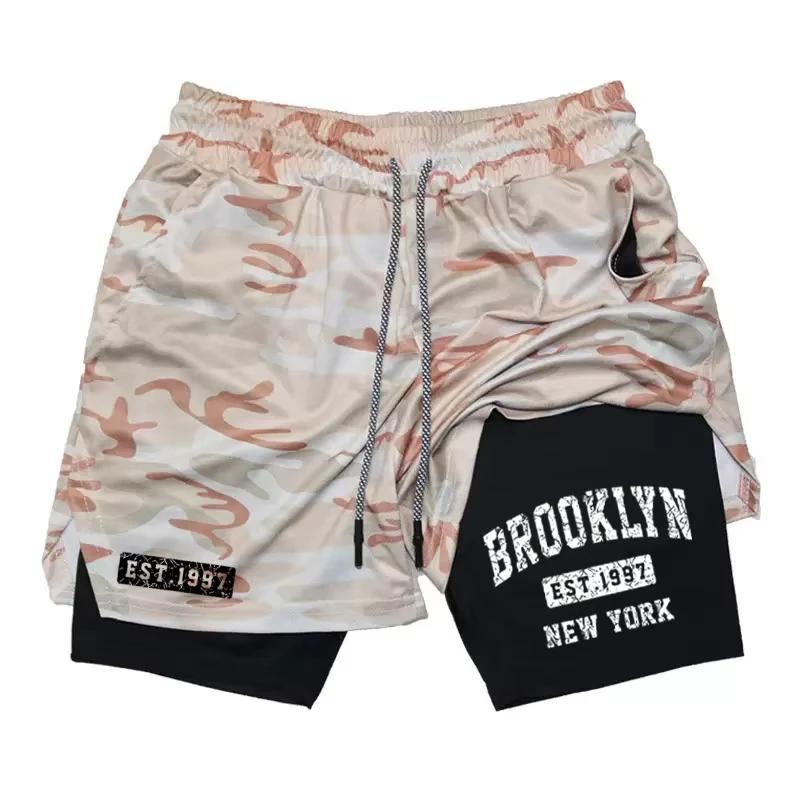 Shorts 2 en 1 homme été respirant imprimé séchage rapide gym basket course RL0341