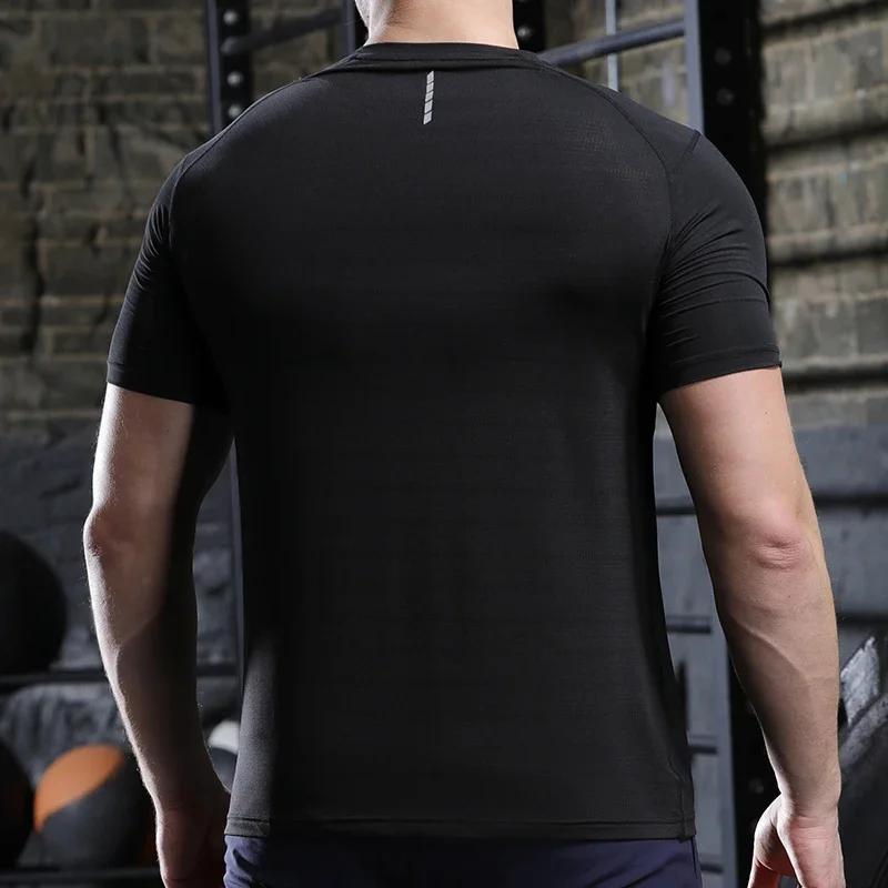 T-shirt sport mince pour hommes - Haut fitness musculaire sec et ajusté
