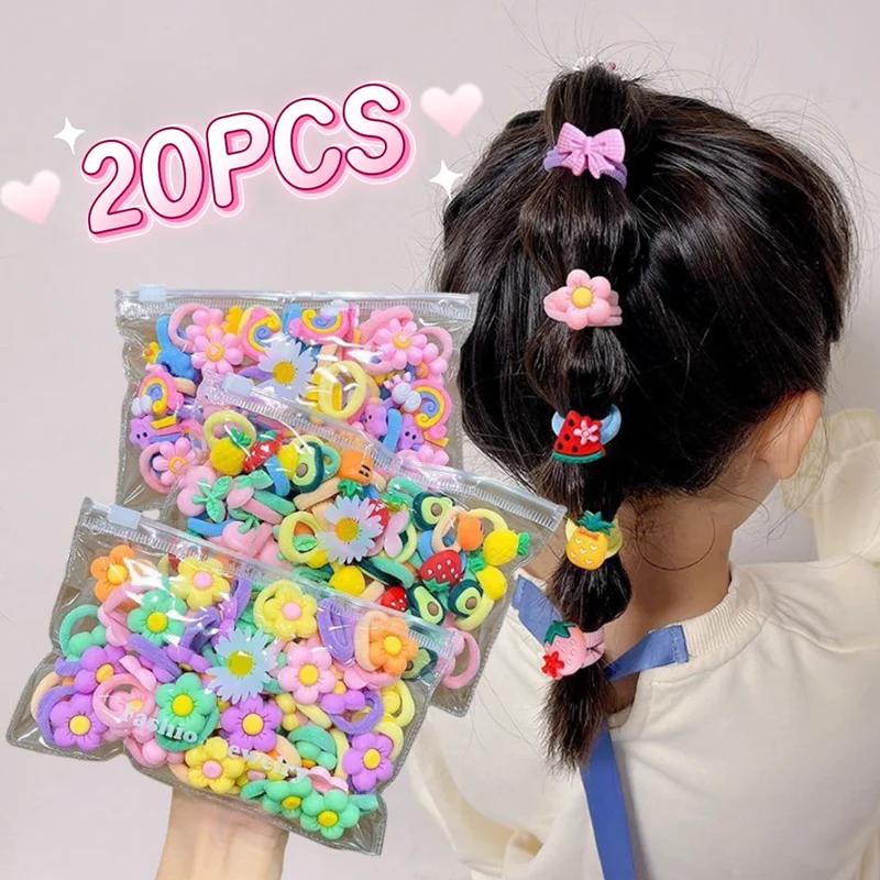 Bandes de cheveux élastiques en caoutchouc pour filles, 10/20 pièces/ensemble, dessin animé mignon, ne fait pas mal aux cheveux, petit chouchou pour enfants, attaches de cheveux douces, accessoires po