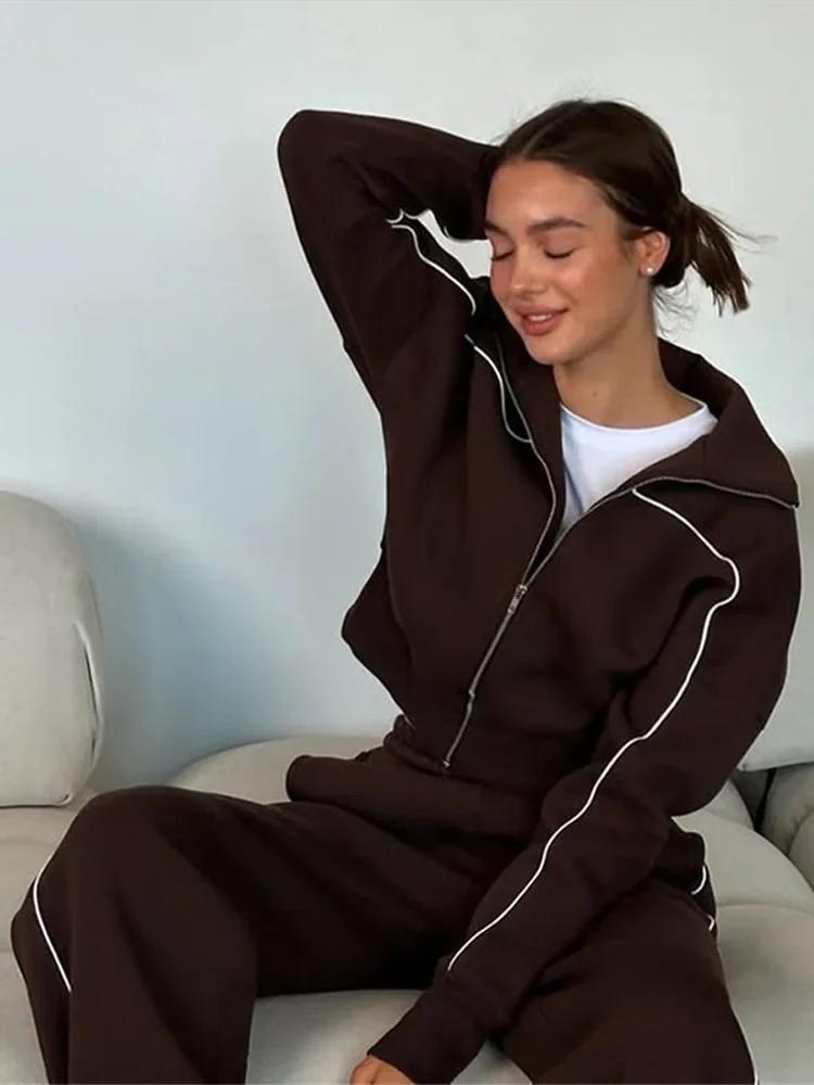 Survêtement femmes 2 pièces ensemble mode revers sweat veste zippée et pantalon à jambes larges costume 2026 printemps automne Y2k Streetwear