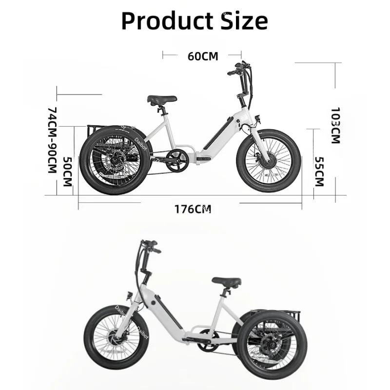 Tricycle de vélo électrique pliable à 3 roues pour adultes hors route avec panier de chargement